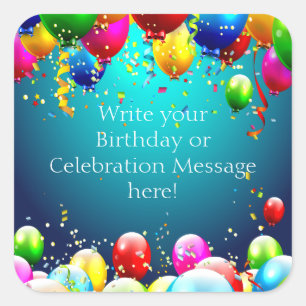 Happy Birthday - Blue Coloured Balloons - Square Sticker