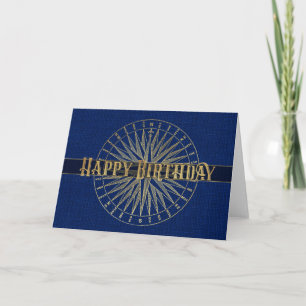 Happy Birthday Blue Compass 3D Effect Design Card