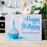 Happy Birthday Blue Cupcake Greeting Card<br><div class="desc">Girly-Girl-Graphics at Zazzle: Customisable Stylish Modern Blue Cupcake Happy Birthday Quote Typography Greeting Card Horizontal 7" x 5" x 300 ppi (much clearer and sharper than the fuzzy 72 ppi online image representation) for the friends or family you love. Feel free to personalise and make uniquely your own. #girls #boys...</div>