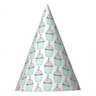 Happy Birthday Blue Cupcake Sprinkles Frosting Party Hat