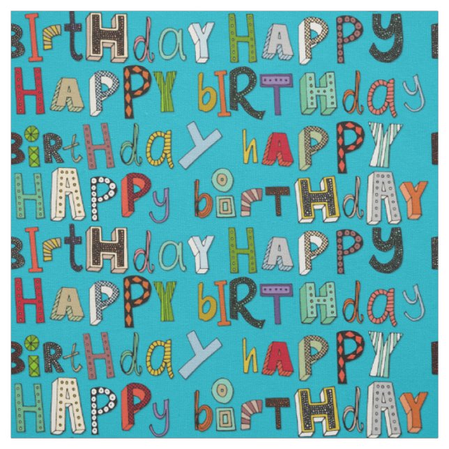 happy birthday blue fabric (Swatch)