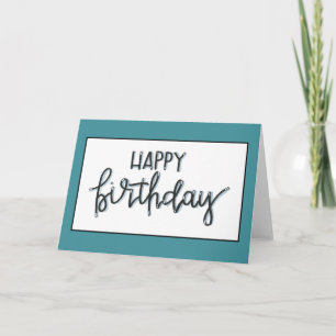 happy birthday blue green hand written simple card