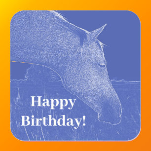 Happy Birthday Blue Horse Head Square Sticker