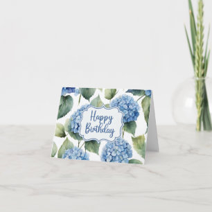 Happy Birthday Blue Hydrangea Flowers Watercolor  Card