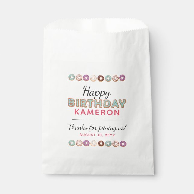 HAPPY BIRTHDAY Blue Iced Doughnuts Custom Name Par Favour Bag (Front)