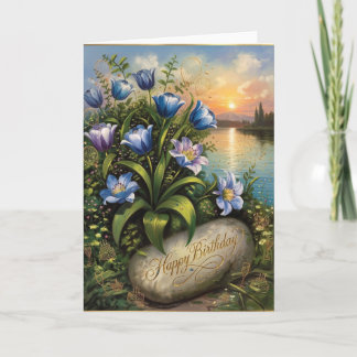 Happy Birthday Blue Lily Lakeside Greeting Card