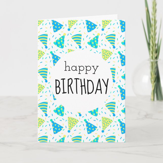 Happy Birthday Blue Party Hats Card (Front)