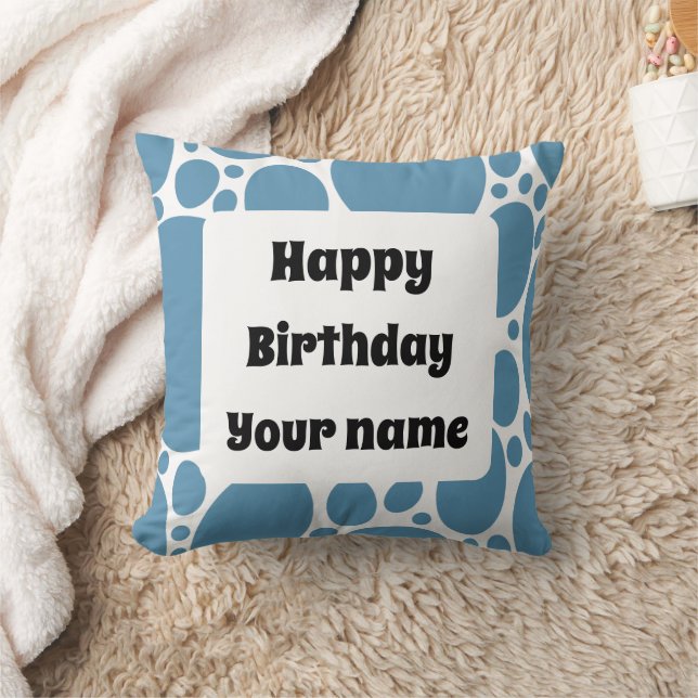 Happy birthday, blue pattern  cushion (Blanket)