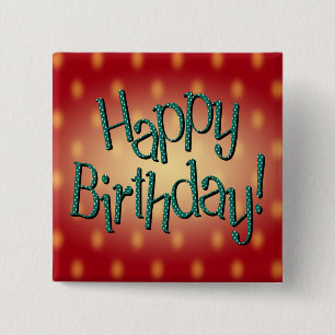 Happy Birthday Blue Polka Dot Text Red Bkgrd 15 Cm Square Badge