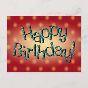 Happy Birthday Blue Polka Dot Text Red Bkgrd Postcard