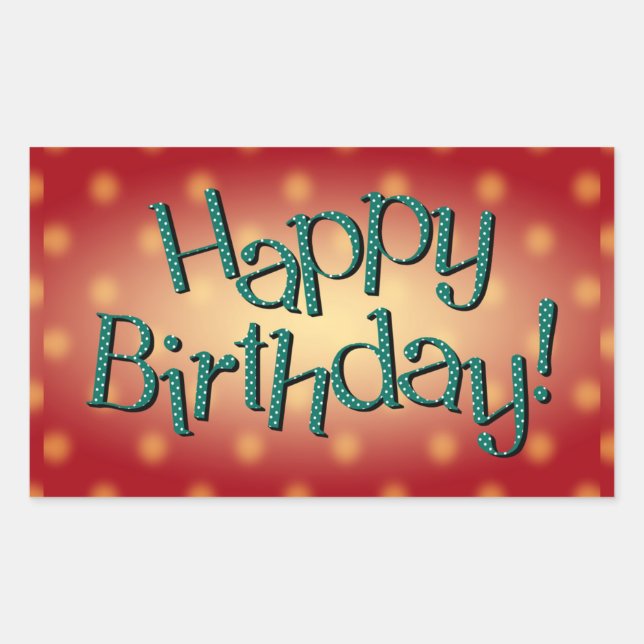 Happy Birthday Blue Polka Dot Text Red Bkgrd Rectangular Sticker (Front)