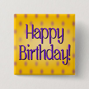 Happy Birthday Blue Polka Dot Text Yellow Bkgrd 15 Cm Square Badge
