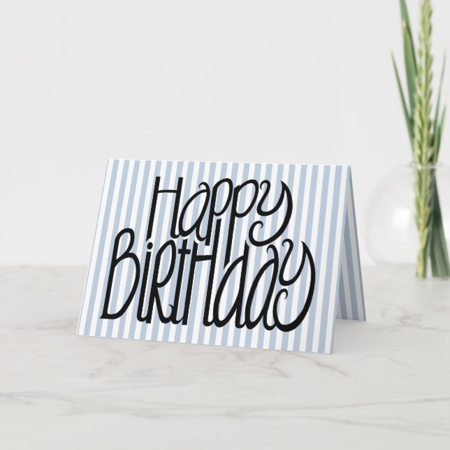 Happy Birthday Blue Stripes Card (Front)