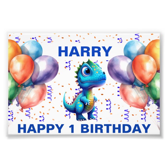 HAPPY BIRTHDAY BLUE T REX  PHOTO PRINT (Front)