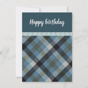 Happy birthday Blue Tartan Flat Greeting Card