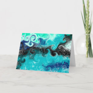 Happy Birthday Blue, Teal and Black Abstract Art Card