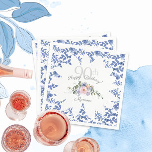 Happy Birthday Blue White Florals Napkins