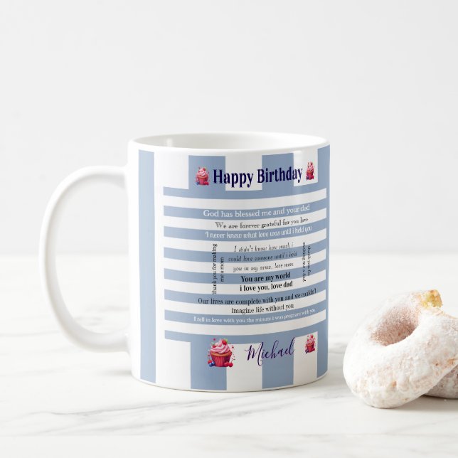 Happy Birthday Blue & White Stripe Mug (With Donut)