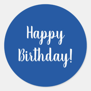 Happy Birthday Blue White Typography Classic Round Sticker