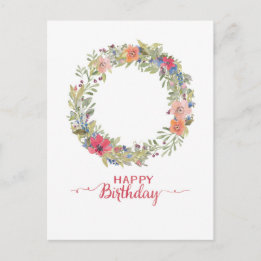 Happy Birthday Blumenkranz Aquarell Postcard