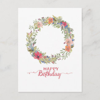 Happy Birthday Blumenkranz Aquarell Postcard