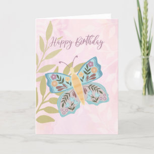 Happy Birthday Boho Blue and Yellow Butterfly Thank You Card
