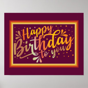 Happy Birthday boho retro colours Poster