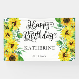 Happy Birthday Boho Sunflowers   Eucalyptus Party Banner