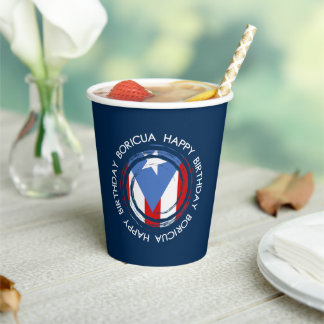 Happy Birthday Boricua Theme, Puerto Rico Paper Cups