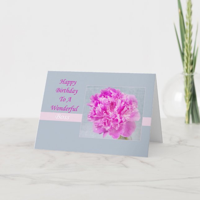 Happy Birthday Boss Pink Peony Card (Front)
