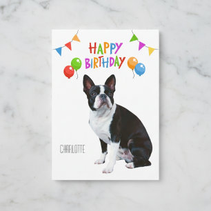  Happy Birthday Boston Terrier Balloons and Banner Card