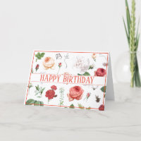 HAPPY BIRTHDAY BOTANICAL ROSES PRINT GREETING CARD