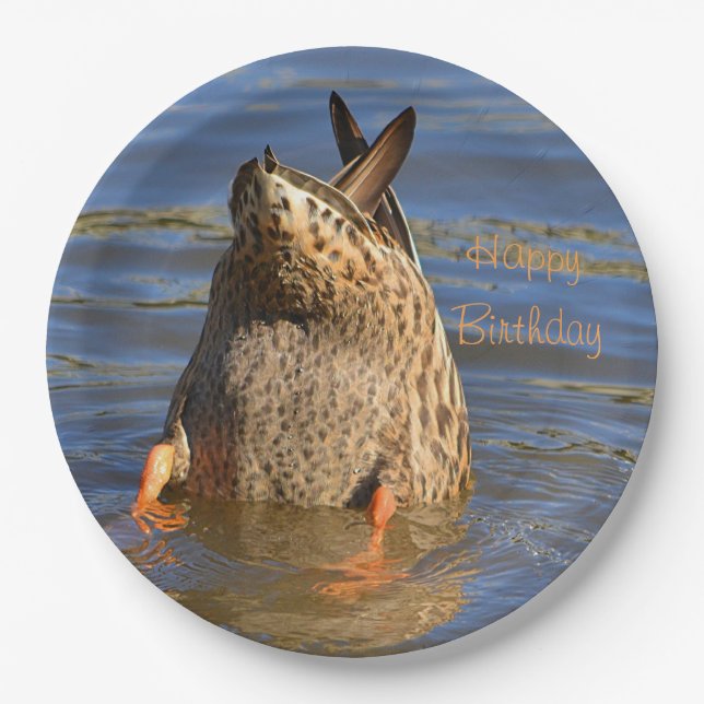 Happy Birthday Bottoms Up Duck Paper Plate (Front)