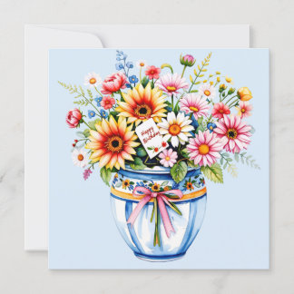 Happy birthday & bouquet of flowers  holiday card