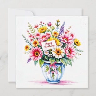 Happy birthday & bouquet of flowers holiday card