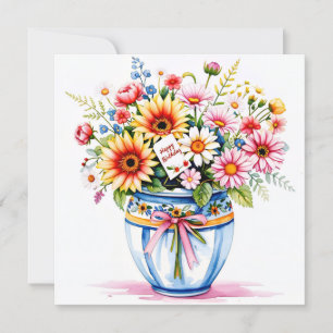 Happy birthday & bouquet of flowers holiday card