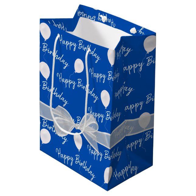 Happy Birthday Bow and Balloons  Medium Gift Bag (Front Angled)