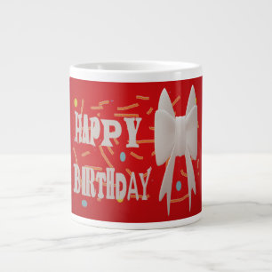 Happy birthday bow and patterns colour red  large coffee mug