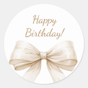 Happy Birthday Bow Ivory Beige elegant Classic Round Sticker