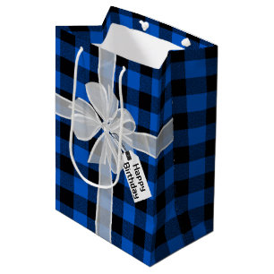 Happy Birthday Bow On Plaid Medium Gift Bag