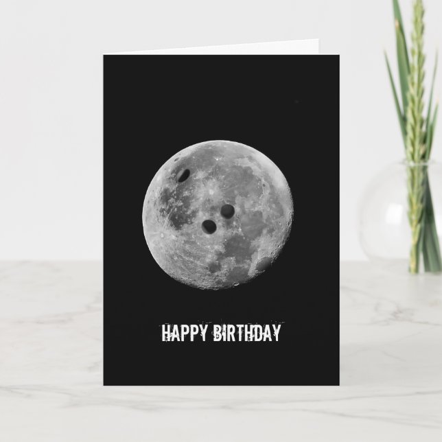 Happy Birthday Bowler Bowling Moon Funny Card (Front)