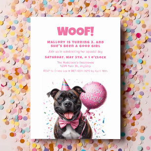 Happy Birthday Boxer with Pink Balloon Custom Invitation