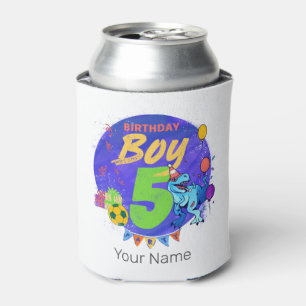 Happy Birthday Boy 5th Fifth Birthday Dinosaur Can Cooler