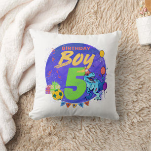 Happy Birthday Boy 5th Fifth Birthday Dinosaur Cushion