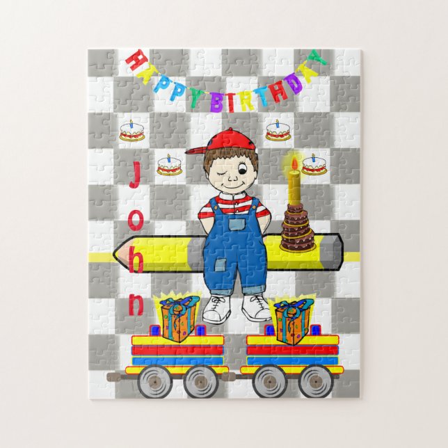Happy Birthday Boy Cake Trains Jigsaw Puzzle (Vertical)