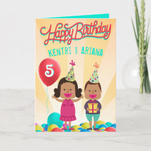 Happy Birthday {Boy & Girl}Ethnic Twins Balloon Card