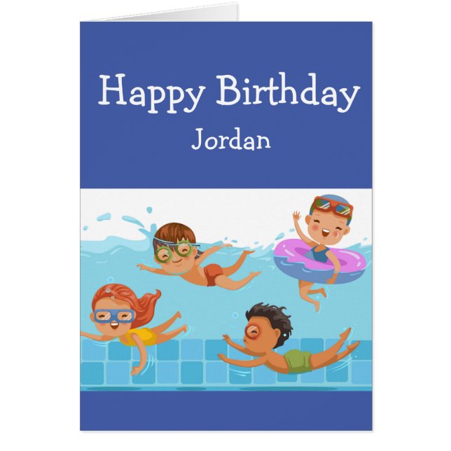 Happy Birthday Boy Girl Loves Water Swimming (Front)
