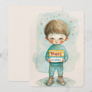 Happy Birthday Boy Watercolor Holiday Card