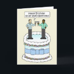 Happy Birthday Boyfriend Interracial Male Couple Card<br><div class="desc">A cartoon of a male couple standing on top of a large white cake.  One of the men is saying to the other 'Happy Birthday to my lovely boyfriend'. The cake has a pale blue colored bow tied around it and is set against a lemon colored backgorund.</div>