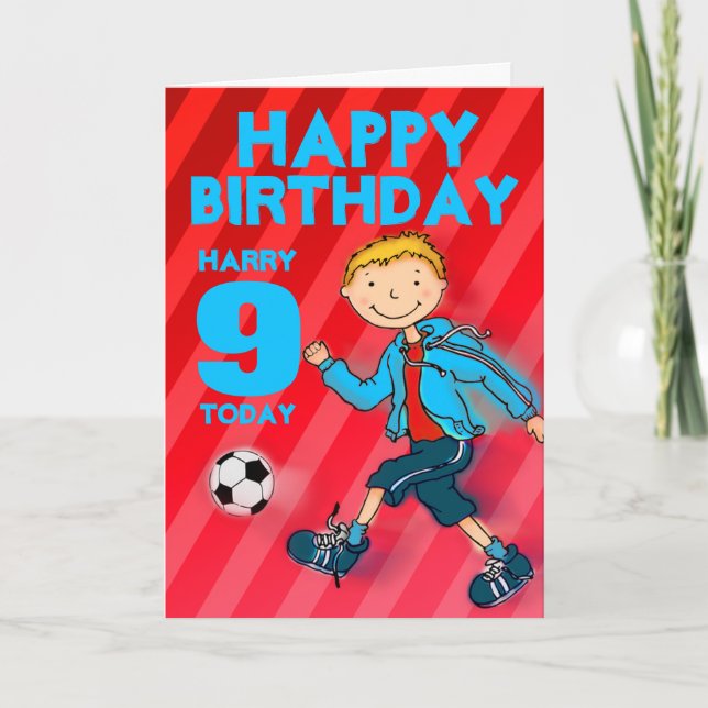 Happy Birthday boys football name & age card (Front)